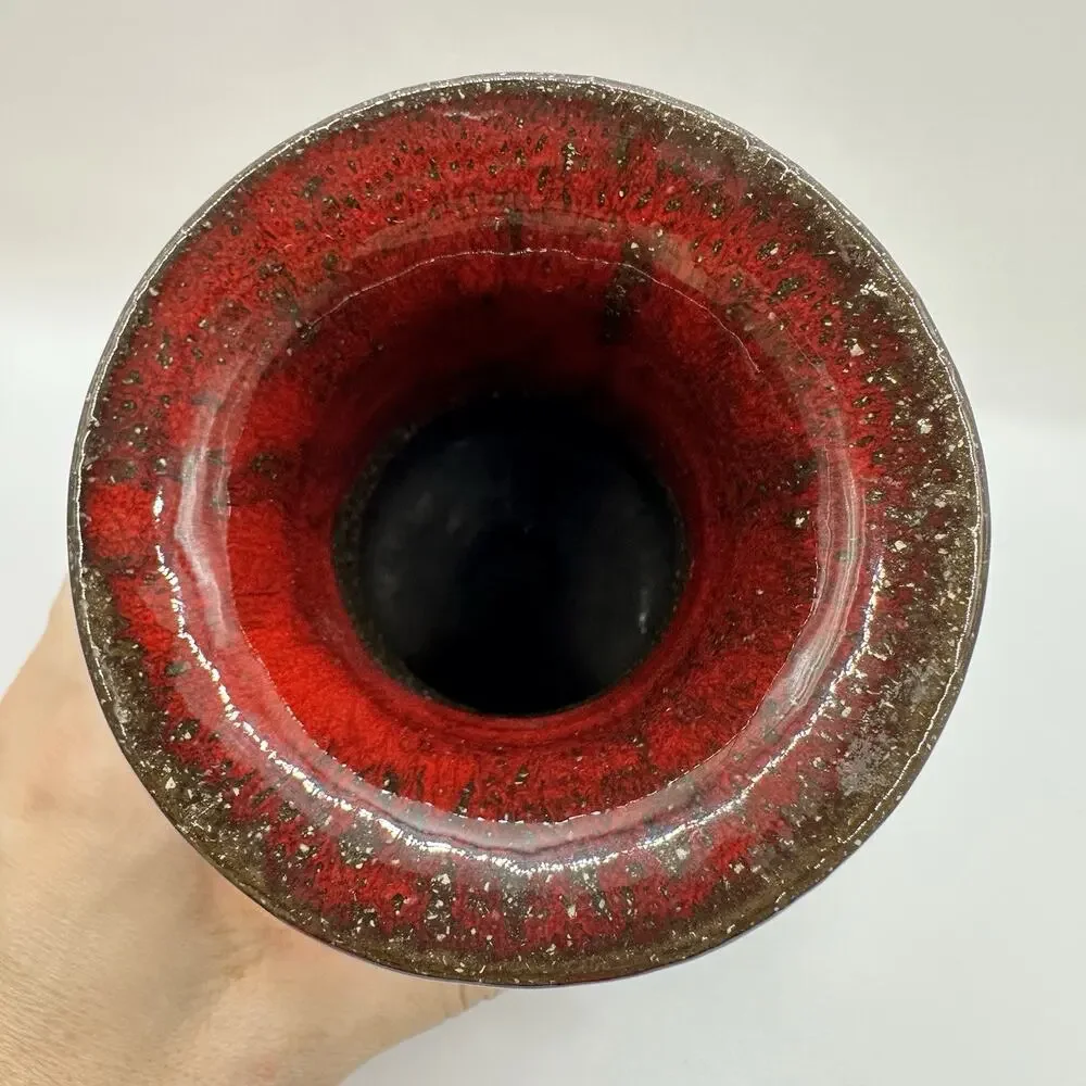 Lehmann Keramik Vase Fat Lava Mid Century Denmark Red Glaze Chamotte Fireclay